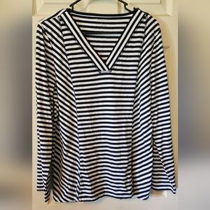 Talbots Womens Size XL Navy and White Striped Cotton Top